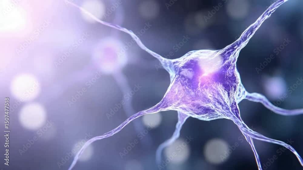 Poster Neural Spark: Delving into the intricate structure of the nervous system, this image showcases the beauty and complexity of a single neuron, illuminating the essence of thought, sensation, and action.