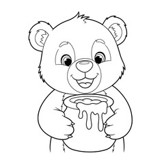 Obraz premium A kind bear cub with a honey pot, simple and warm, perfect for kids' coloring.