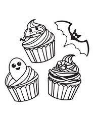 Cute Halloween Bats and Treats Coloring Pages – Kawaii Vector Line Art Collection for Kids