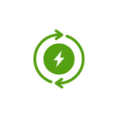 This icon represents energy recycling in an ecological context, featuring a lively green palette and arrows symbolizing sustainability, care, and responsibility for our planets future