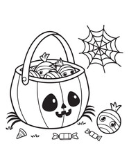 Cute Halloween Bats and Treats Coloring Pages – Kawaii Vector Line Art Collection for Kids