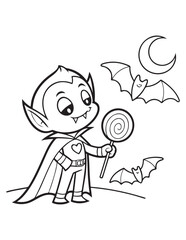 Cute Halloween Bats and Treats Coloring Pages – Kawaii Vector Line Art Collection for Kids