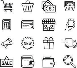 Ecommerce shopping online business icons set collection