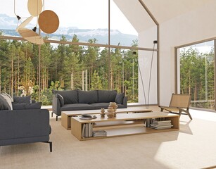 Contemporary Living Room Forest View