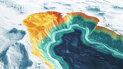 Abstract Aerial View of a Mountainous Landscape with a Deep Canyon and Vibrant Color Palette