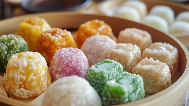Chewy rice cake dessert filled with sweet red bean paste or ice cream

