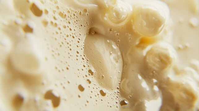 Measuring spoon filled with vanilla protein powder.