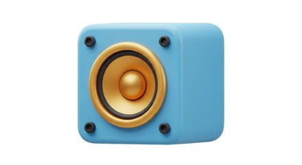 Blue speaker isolated on white background, with golden details