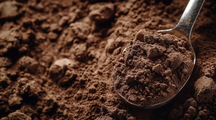 Chocolate Protein Powder Heap with Measuring Spoon