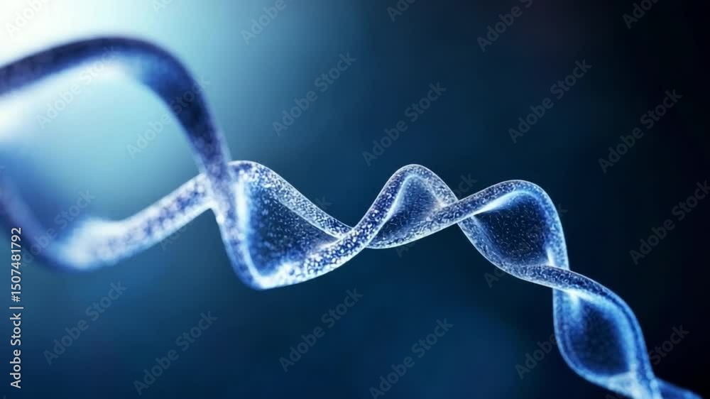 Poster DNA Double Helix: Abstract representation of a DNA double helix, glowing with a ethereal blue light against a dark background. This image is perfect for representing scientific concepts.