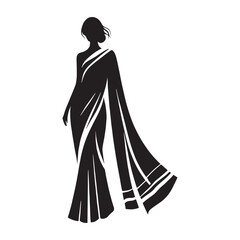 Simple saree vector silhouette with elegant black design &ndash; saree silhouette &ndash; saree vector &ndash; saree illustration &ndash; ladies dress silhouette &ndash; silhouette of saree

