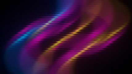 Dynamic abstract background with textured, pixelated diagonal light streaks in vibrant pink and yellow. Modern design element for energetic tech presentations or futuristic digital art projects.