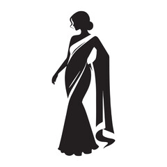 Defined saree silhouette with clean lines in vector art &ndash; saree silhouette &ndash; saree vector &ndash; saree illustration &ndash; ladies dress silhouette &ndash; silhouette of saree

