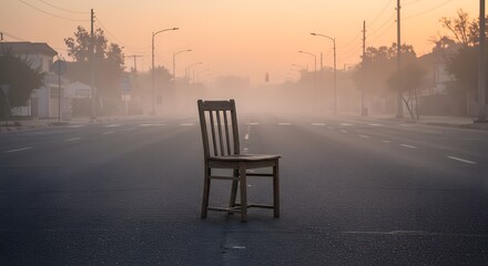 Chair in Abandoned Street – Symbol of Isolation and Waiting