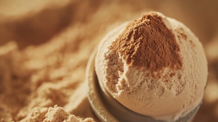 Vanilla Protein Powder in Scoop with Cinnamon Dusting