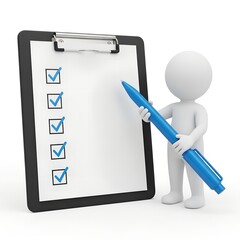3D Checklist Character Holding Pen and Clipboard