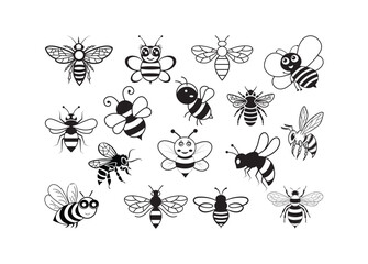 Bee vector bundle, Bee clipart, Bee silhouette.	