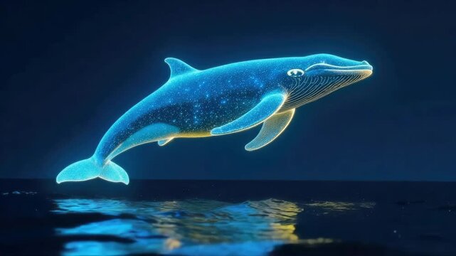 3D Holographic Neon North Atlantic Right Whale Infinite Loop