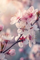 Beautiful pink blossoms on branch spring flowers