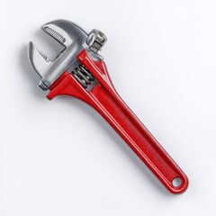 Fototapeta premium Red Handled Adjustable Wrench: Shiny Plumbing Essential for Home Repairs and DIY Projects