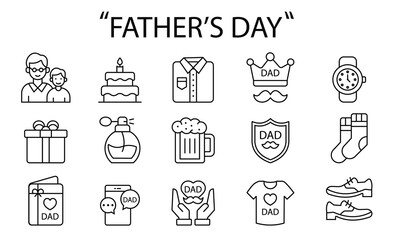 Fathers day icon. Tie, mustache, hat, hammer, glasses, watch in sketch style. Happy Father's day doodle hand drawn elements. Fathers day comic family collection. Icons father set. Vector illustration.