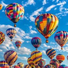 Obraz premium Colorful hot air balloons fill a vibrant blue sky.