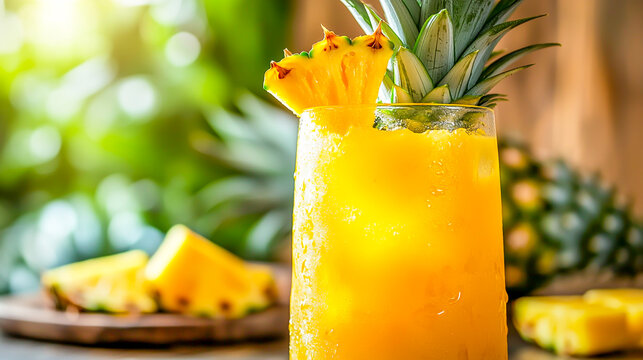 Ripe pineapple close-up, perfect for summer meal imagery, drinks, and tropical food content