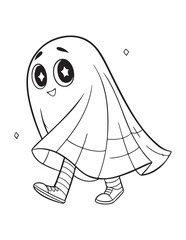 Cute Halloween Ghosts and Skeletons Coloring Pages – Fun and Spooky Line Art for Kids

