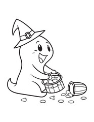 Cute Halloween Ghosts and Skeletons Coloring Pages – Fun and Spooky Line Art for Kids

