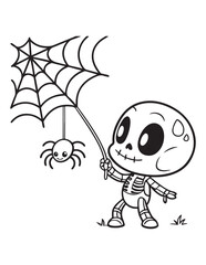 Cute Halloween Ghosts and Skeletons Coloring Pages – Fun and Spooky Line Art for Kids

