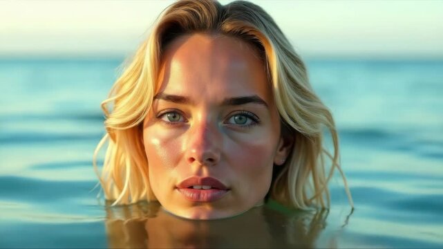 A young blonde swims in the sea.
