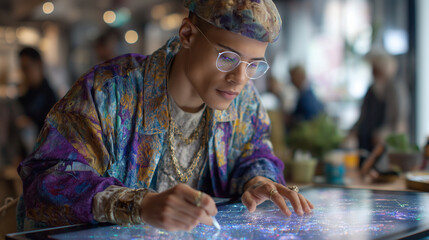 Innovative Non-Binary Designer Creating Mixed-Reality Prototypes