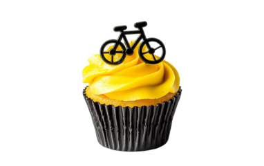 Delicious Cupcake Featuring Tour de France Inspired Bike Decoration and Vibrant Frosting for Cycling Fans Isolated on Transparent Background PNG
