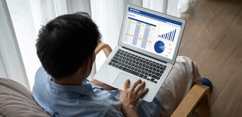Spreadsheet document information financial startup concept. data and graphs in spreadsheet...