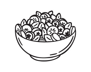Bowl of salad doodle hand drawn icon. Outline drawing bowl of fresh salad line clipart symbol