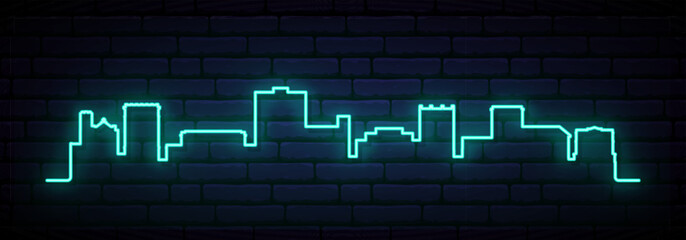 Blue neon skyline of Everett, WA. Bright Everett City long banner. Vector illustration.
