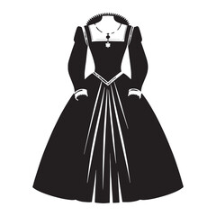 Clear tudor gown illustration designed in black silhouette vector &ndash; tudor gown silhouette &ndash; tudor gown vector &ndash; tudor gown illustration &ndash; ladies dress silhouette &ndash; silhouette of tudor gown

