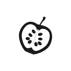 Apple fruit illustration black and white vector half cut with seeds healthy food design graphic icon art