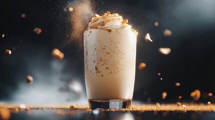 Glass of Vanilla Protein Shake with Cinnamon Sprinkles