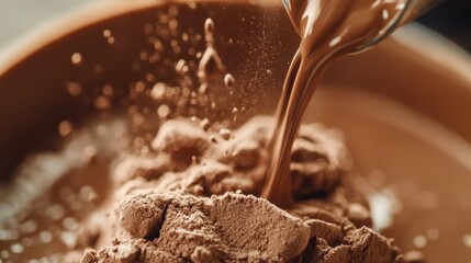 Chocolate Protein Powder Being Poured into Measuring Cup