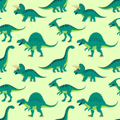 Seamless pattern  of green  dinosaurs