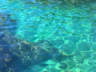 Transparent sea water turquoise rippled surface.
