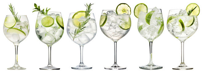PNG Refreshing gin and tonic cocktails, element set on transparent background