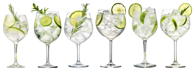 PNG Refreshing gin and tonic cocktails, element set on transparent background