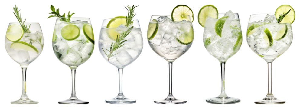 PNG Refreshing gin and tonic cocktails, element set on transparent background