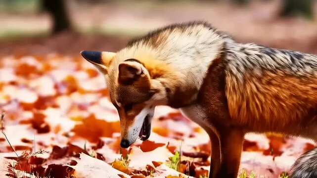 Crimson Echoes: A red wolf gives an evocative howl in autumn woodlands