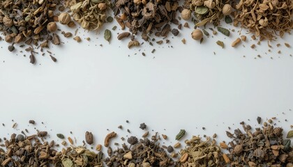 herbal tea ingredients with dried leaves top view 