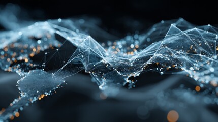 Digital world map with glowing data points and network lines across continents.