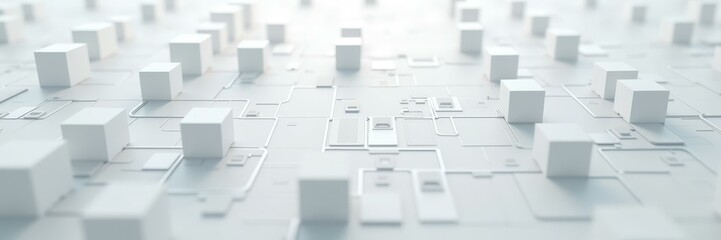 Abstract data modules assembling in clean digital space — great for presentations, UI templates and tech company hero visuals