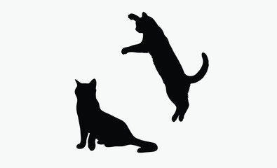 Jumping and Standing Cat Silhouette